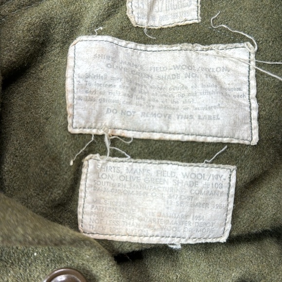 Vintage Military Wool Green Field Button Up Shirt 1954 21x26 Small - Picture 8 of 11